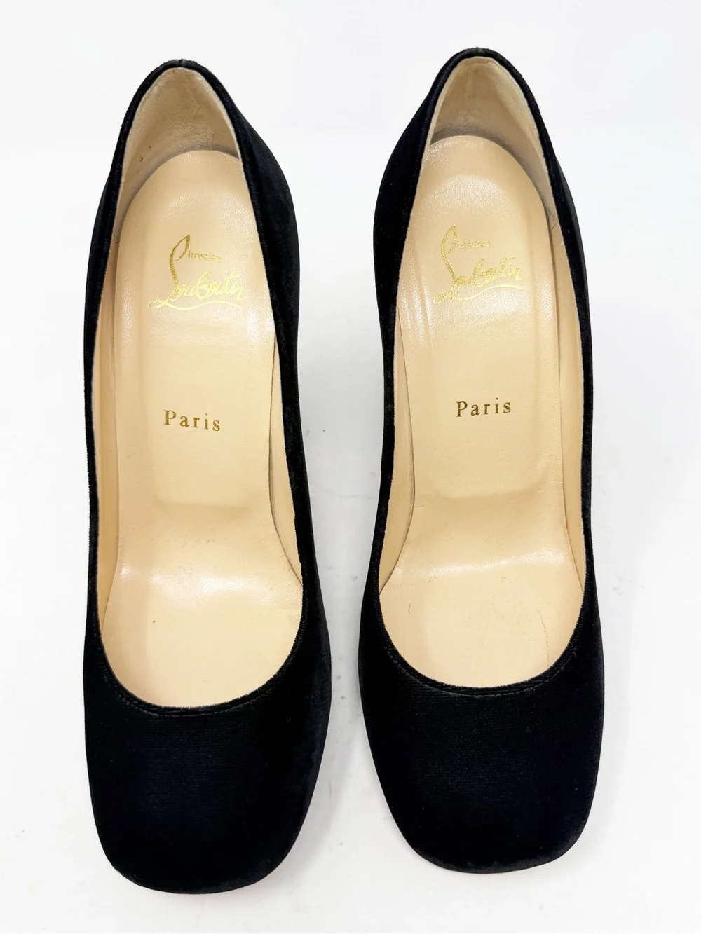 Christian Louboutin Cadrilla Corazon Velvet Block Heel Pumps Womens Size EU 39